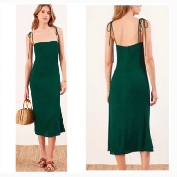 Reformation Dresses & Skirts - REFORMATION Finley Midi Dress, Tie Strap, Forest Green, Size 4